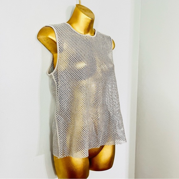Carbon38 Silver Mesh Tank Top y2k Metallic Sheer - Picture 3 of 6